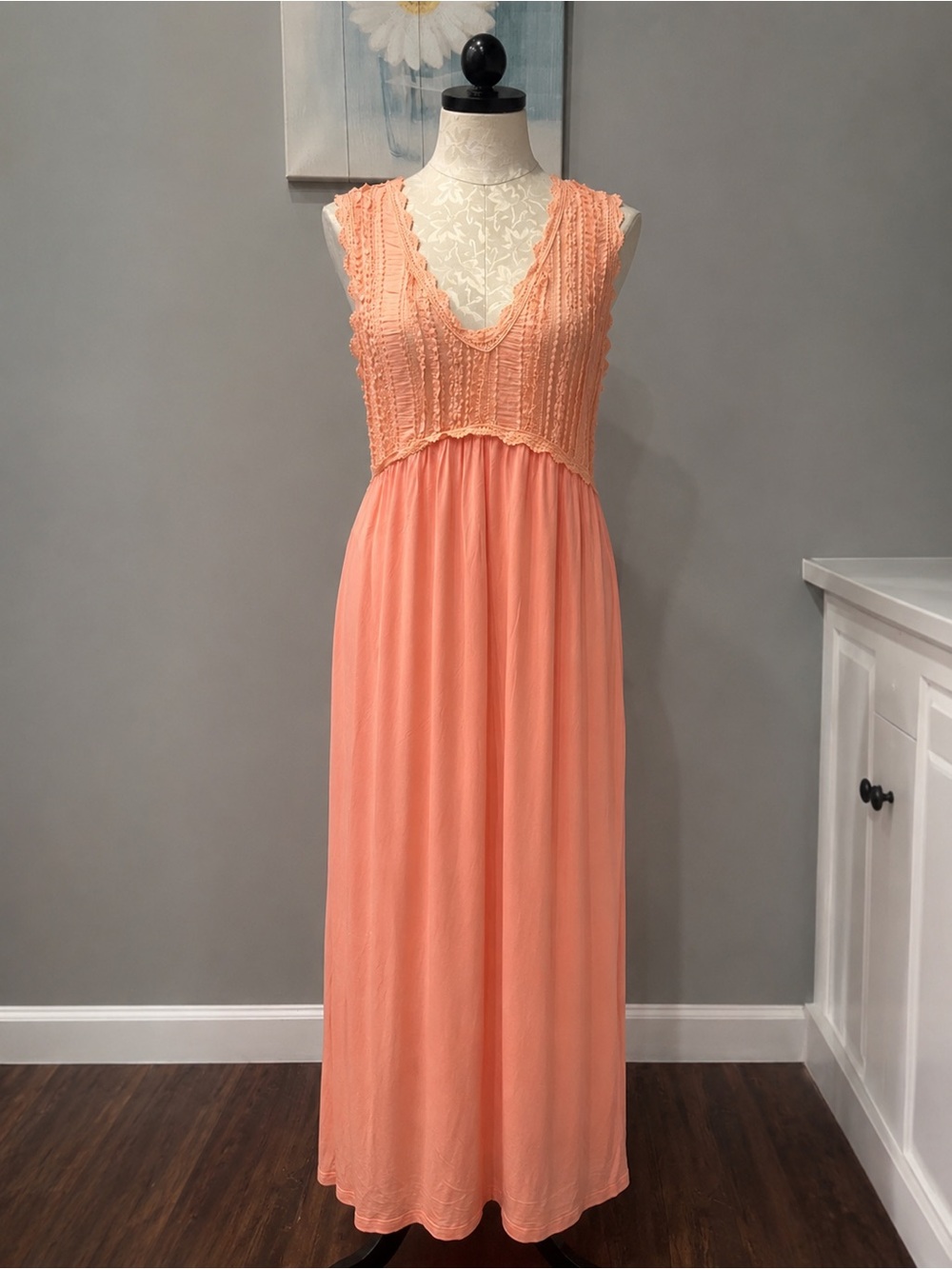 POL Sleeveless Lace Bodice Maxi Dress Coral Orange Sizes S, M , L - Picture 5 of 11